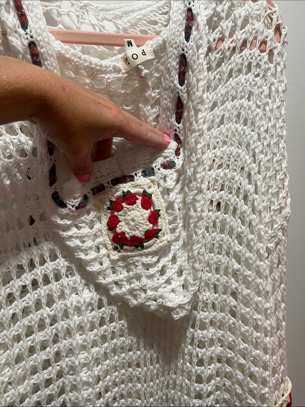 NWOT POL Cream Crochet Pullover w/ Patchwork Appliqués - Picture 8 of 10